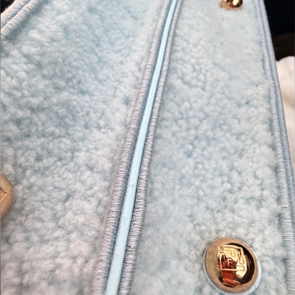 Fendi's Iconic Peekaboo Luxurious Shearling Blue Powder Sugar Gold Mini NWT! - Picture 8 of 9